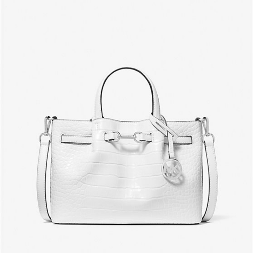 NWT MK White Carson Small Crocodile Embossed Satchel